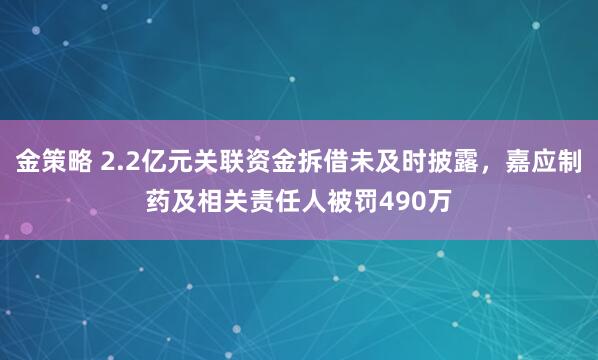 金策略 2.2亿元关联资金拆借未及时披露，嘉应制药及相关责任人被罚490万